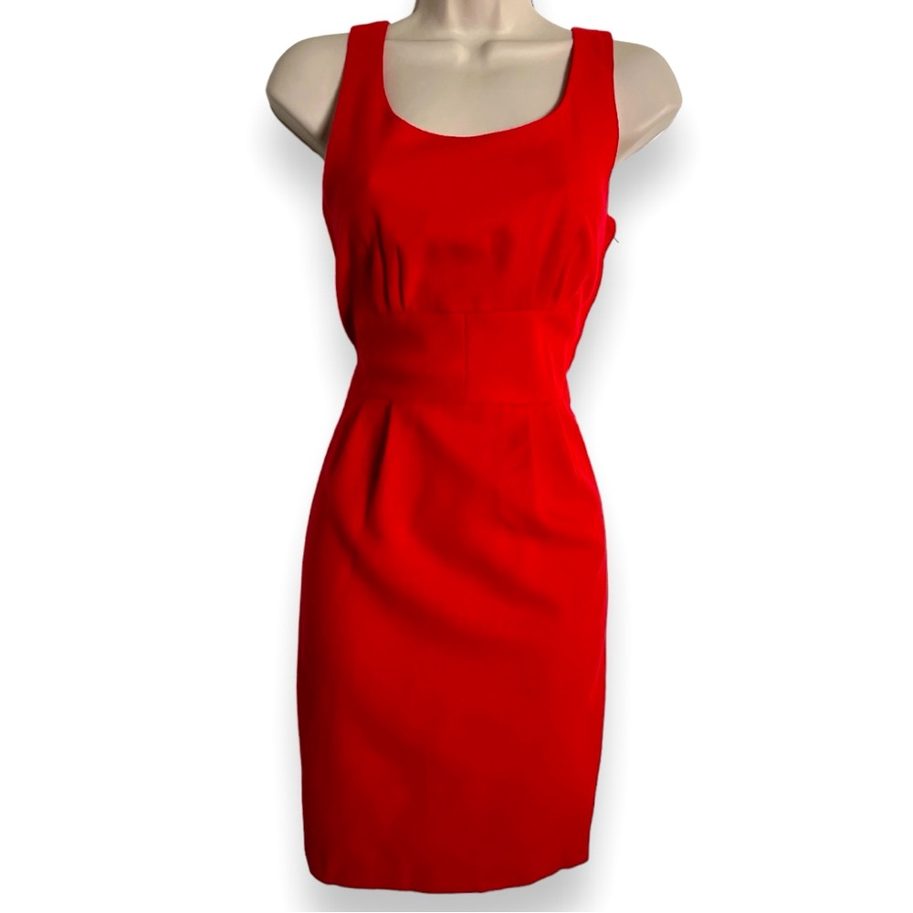 Leoffler Randall Ladder Back Wool Sheath Dress Size 4 Orange Red - Picture 1 of 7